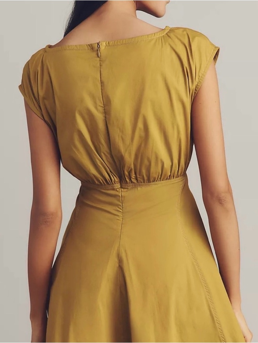 Anthropologie Maeve Mustard Yellow Fit Flare Dress Size M Pockets - Picture 2 of 5